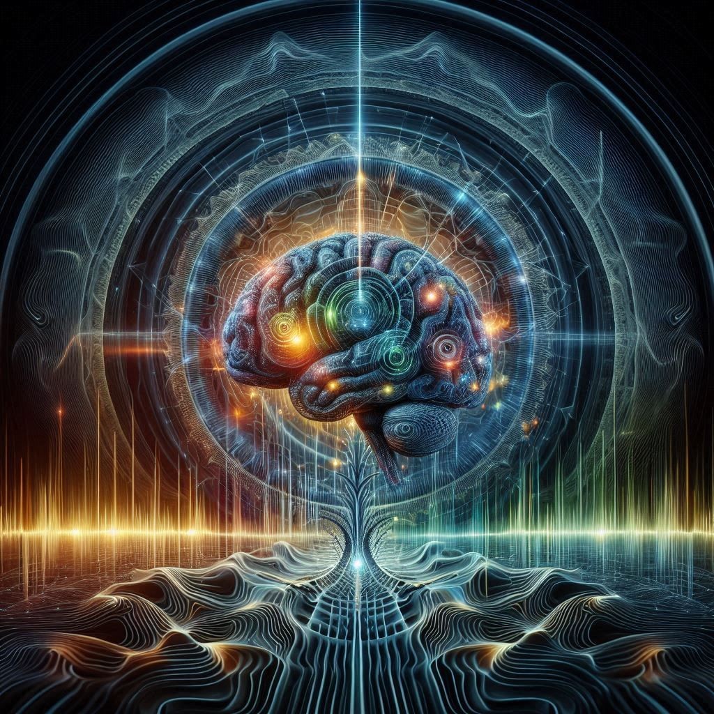 Multicolored digital illustration of a human brain with glowing neural connections and abstract, futuristic patterns.